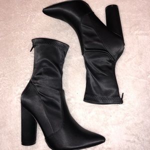 Pointed satin sock boots